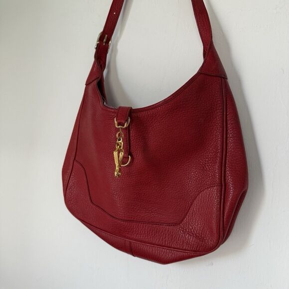 Classic Tote Bag Bordeaux Red Leather Shoulder Purse French Custom Gold Accent - Picture 2 of 16